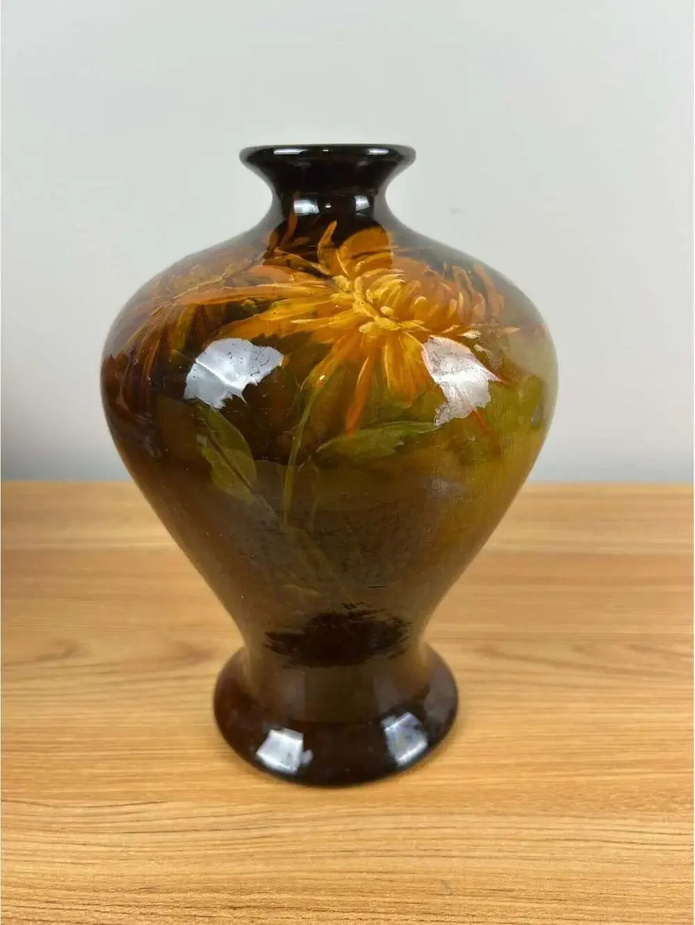 JB Owens Utopian 1900s Art Pottery Bulbous Form Floral Painted 8.5